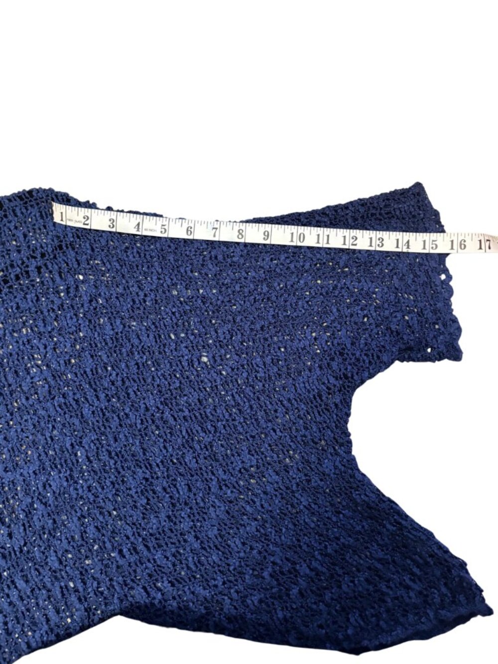 Blue Open-Knit Batwing Handkerchief Sweater Cotton Rayon - Picture 8 of 9